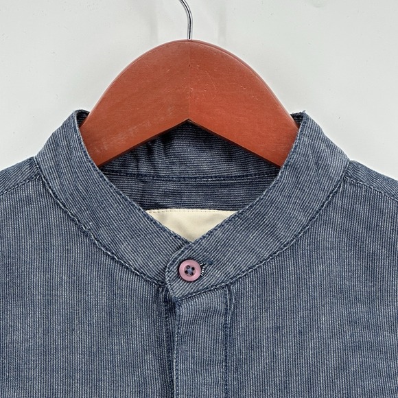 RVLT Revolution Men's Blue Long Sleeve Casual Button Up Band Collar Preppy SZ S - Picture 2 of 10